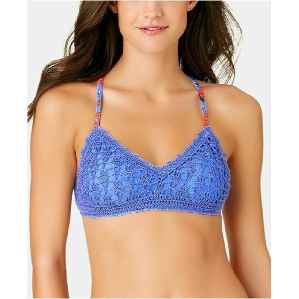CALIFORNIA WAVES - Junior's Crochet Bikini Top,‎ Small, Light Blue, NWT